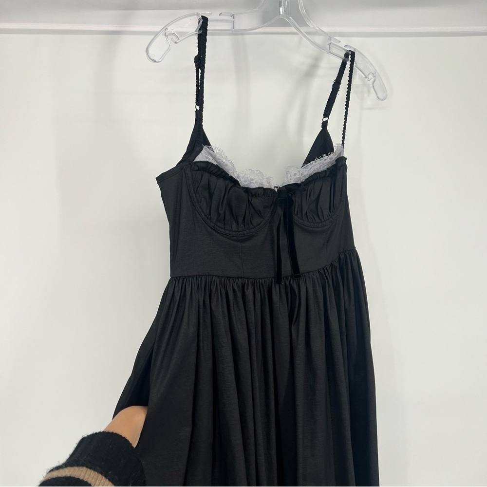 For Love & Lemons Doris Black Sweetheart Neckline Lace Formal Midi Dress Medium - Picture 6 of 15